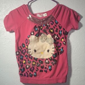 Hello Kitty Size 7/8 Pink Shirt with Leopard Print - Vintage!
